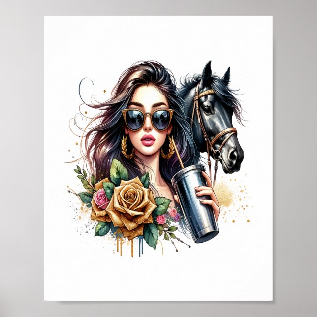 Aesthetic Girl Horse Glitter Ro Poster (Framsidan)