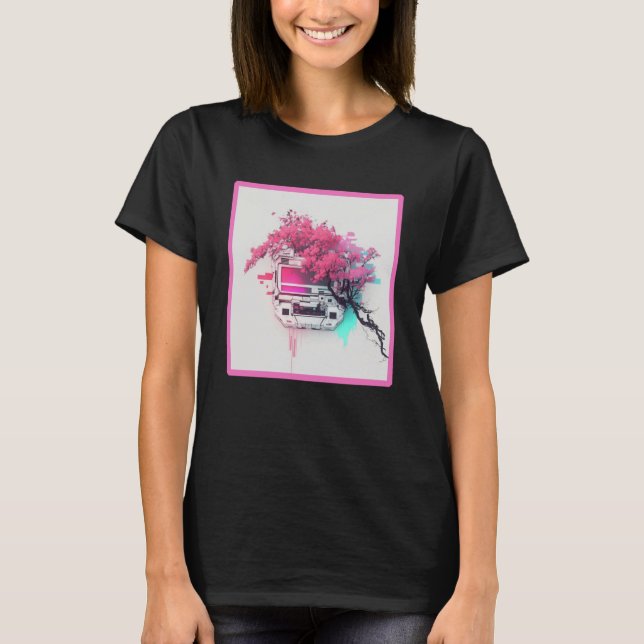 Aesthetic Glitch Retrowave Synthwave 8 T Shirt (Framsida)