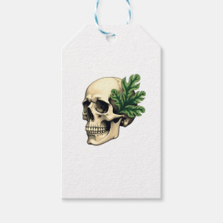 Aesthetic Goth Grunge Skull Tropical Monstera Leaf Presentetikett