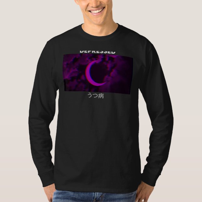 Aesthetic Goth, Lila Måne Vaporwave T Shirt (Framsida)