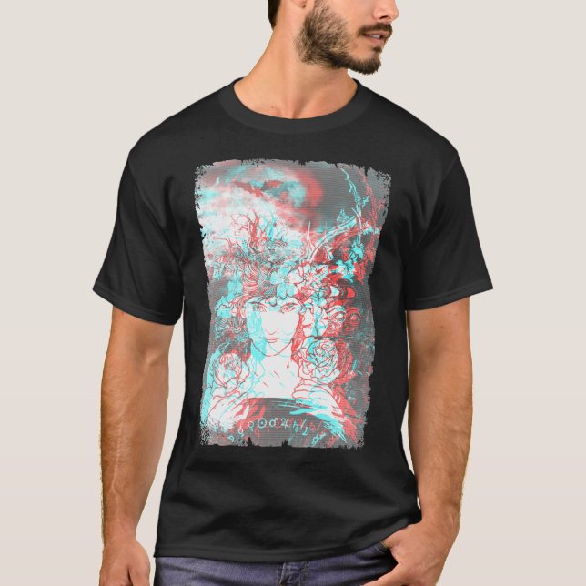 Aesthetic Goth Vaporwave Glitch Satanism Mörk Art T Shirt (Framsida)