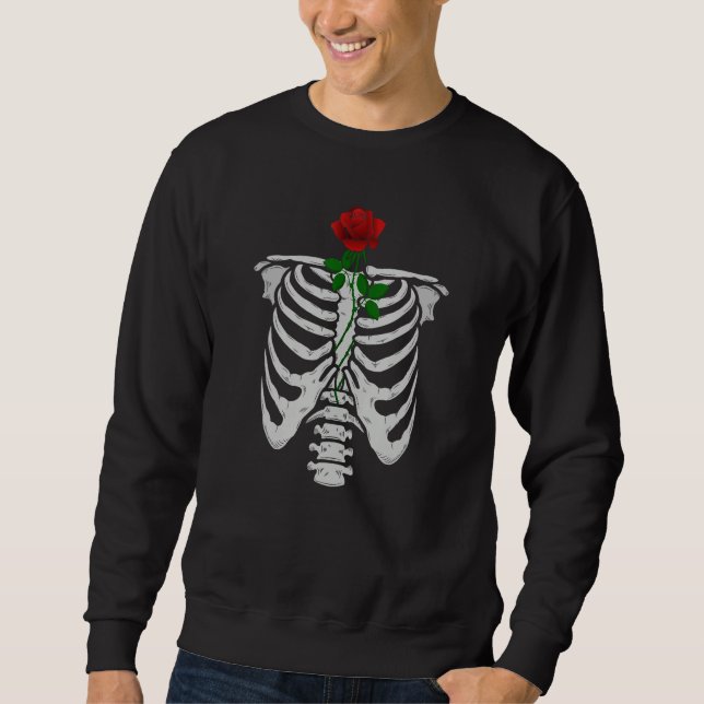 Aesthetic Grunge Skeleton Rose Goth Lång Ärmad Tröja (Framsida)