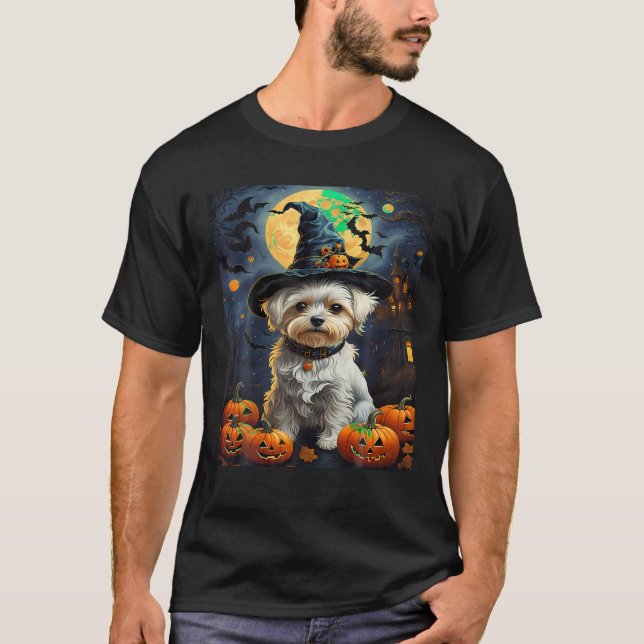 Aesthetic Halloween Maltese Hund Witch Pumpkin Cus T Shirt (Framsida)