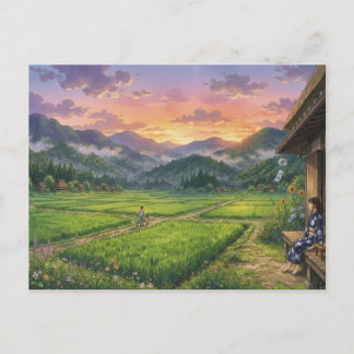 Aesthetic Japanese Summer Sunset Postcard Vykort
