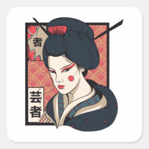 Aesthetic Japanska Geisha Fyrkantigt Klistermärke