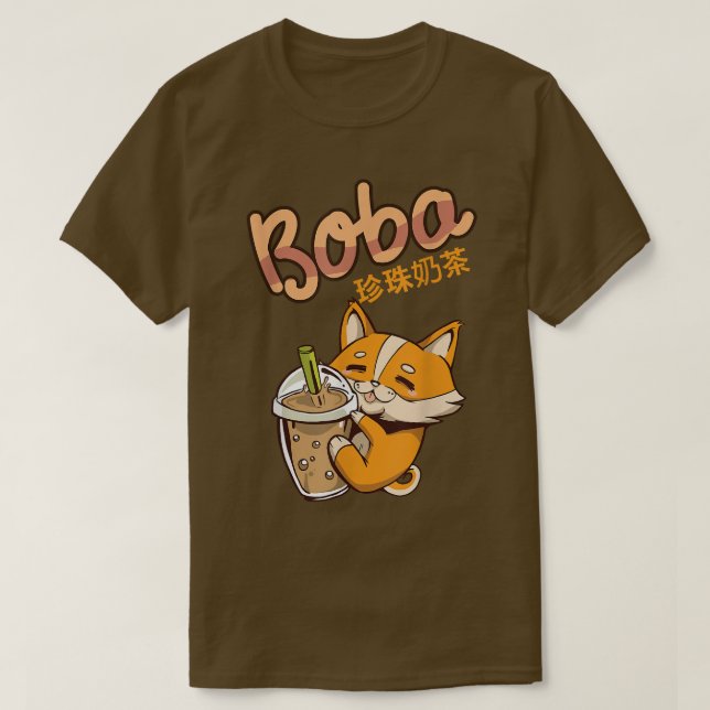 Aesthetic Kawaii Corgi Bubble Tea Funny Bobas Wel T Shirt (Design framsida)