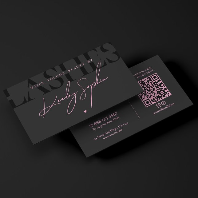 Aesthetic Lash Tech Rosa Svarta Ögonfransar Studio Visitkort (Aesthetic Lash Tech Lashes Studio Pink Black Business Card
)
