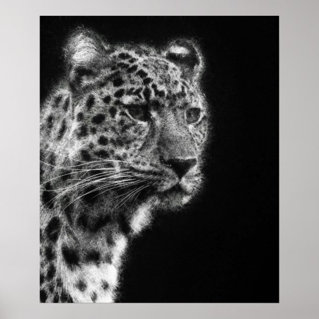 Aesthetic Leopard Cheetah Ansikte sketch art Poster (Framsidan)