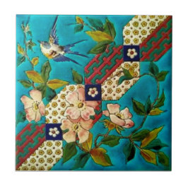 Aesthetic Longwy Bird Dogwood Repro från 1800-tale Kakelplatta