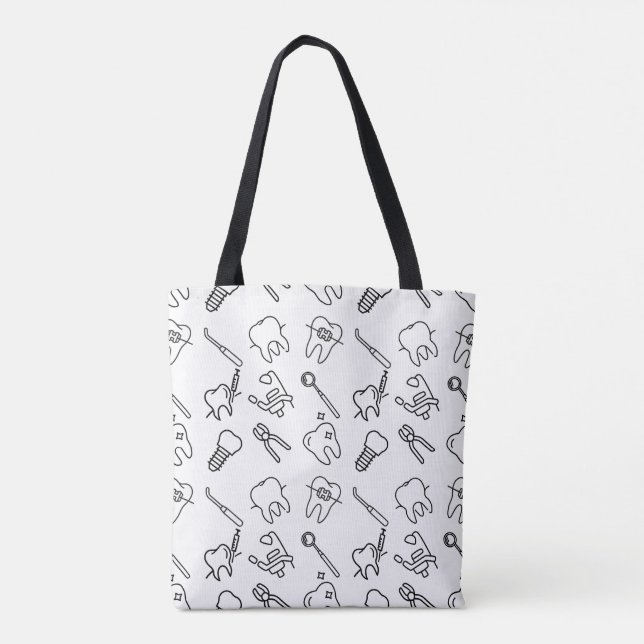 Aesthetic Minimalist Dental Icons Pattern Tote Bag Tygkasse (Baksida)