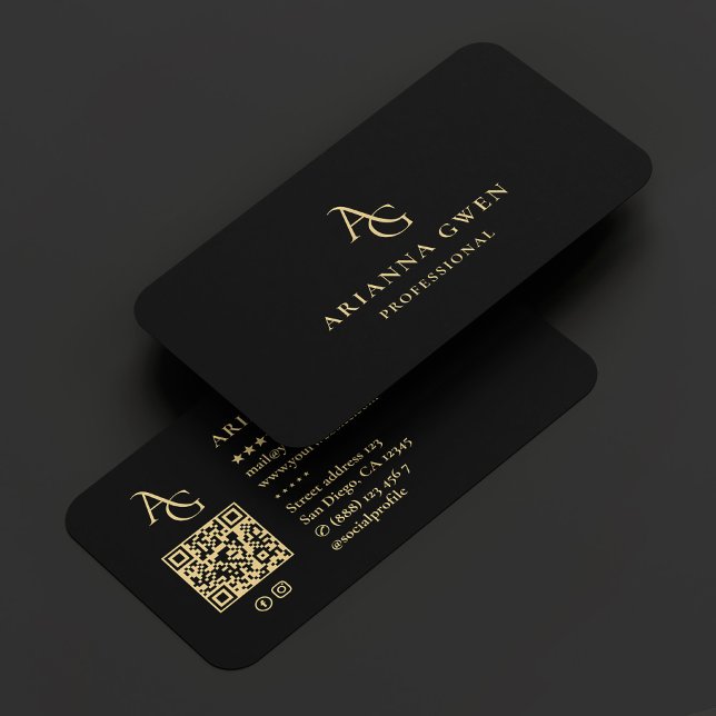 Aesthetic Monogram AG Professionell Elegant Black Visitkort (Aesthetic Monogram AG Professional Elegant Black Business Card
)