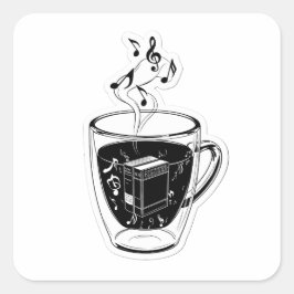 Aesthetic Musical Coffee Cup & Books 3D Sticker Fyrkantigt Klistermärke