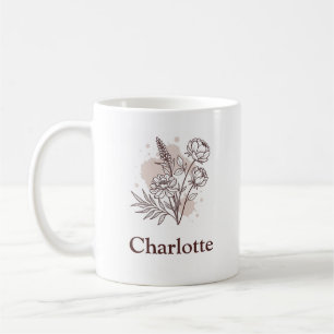 Aesthetic Natural Flowers Pinkish Brown Namn Kaffemugg