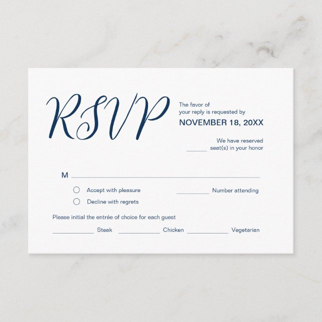 Aesthetic Navy Blue, Bröllopsfest OSA, Respond Tilläggskort (Framsida)