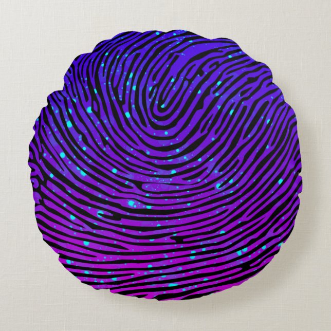 Aesthetic Neon Fingerprint Luminescent Rund Kudde (Framsidan)