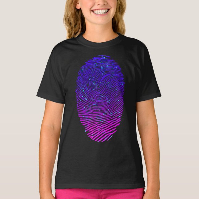 Aesthetic Neon Fingerprint Luminescent T Shirt (Framsida)