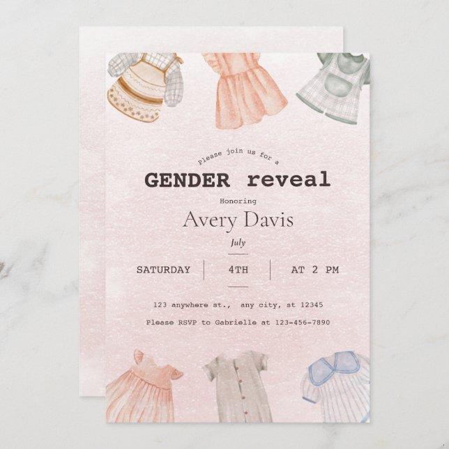 Aesthetic Neutralt Gender Reveal Baby Shower Inbjudningar (Fram/baksida)