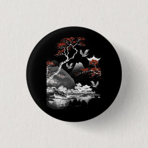 Aesthetic Painting Japansk Art Träd Cherry Blosso Knapp
