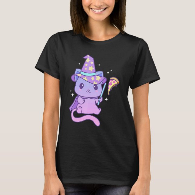 Aesthetic Pastel Goth Kitten With Pizza Cute Pizza T Shirt (Framsida)