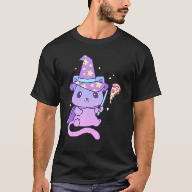 Aesthetic Pastel Goth Kitten With Pizza Cute Pizza T Shirt (Framsida)