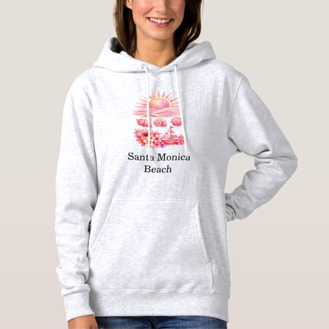 Aesthetic Pink Beach Sunset Watercolor T Shirt (Framsida)