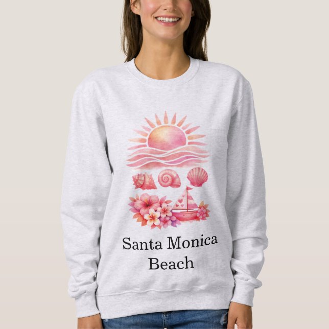 Aesthetic Pink Beach Sunset Watercolor T Shirt (Framsida)