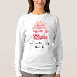 Aesthetic Pink Beach Sunset Watercolor T Shirt
