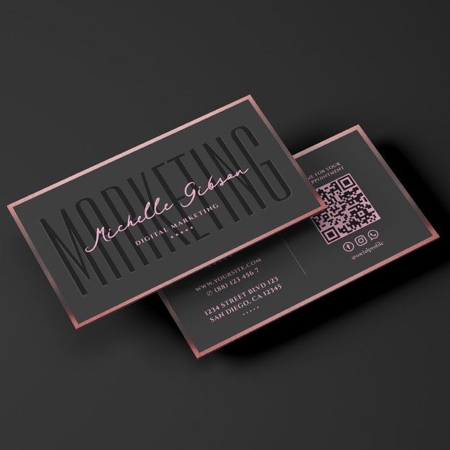 Aesthetic Pink Black Marketing Professional  Visitkort (Aesthetic Pink Black Marketing Professional Business Card
)
