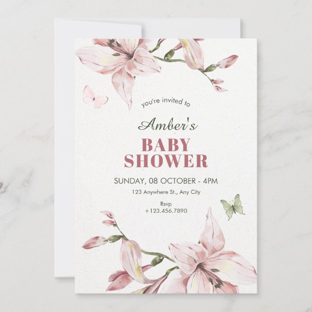 Aesthetic pink flower bloom baby shower inbjudningar (Framsida)