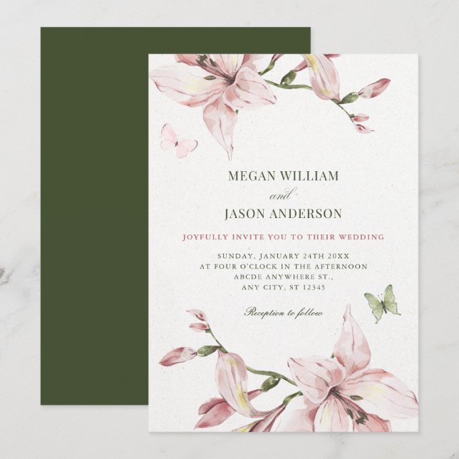Aesthetic pink flower bloom wedding  inbjudningar (Fram/baksida)