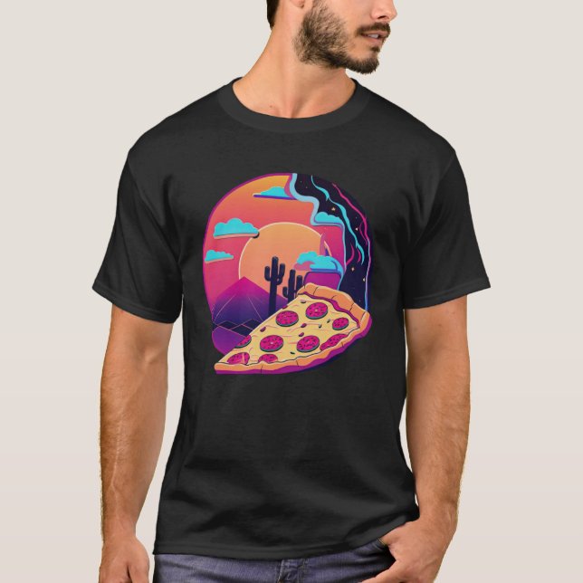 Aesthetic Pizza Party with 80s Retrowave T Shirt (Framsida)