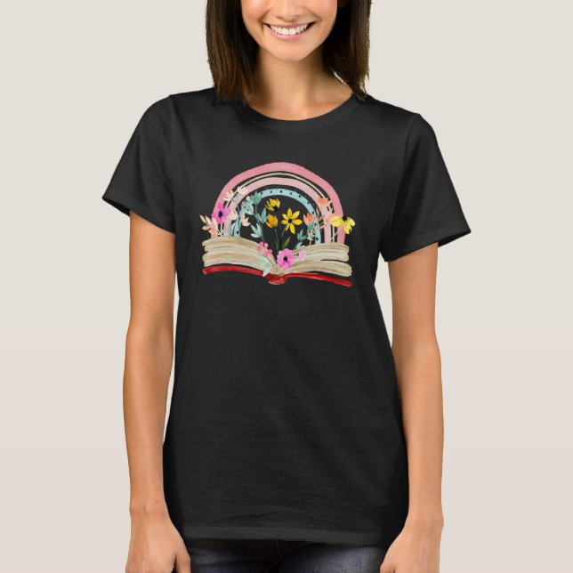 Aesthetic Rainbow Floral Book Librarian Read Nerd  T Shirt (Framsida)