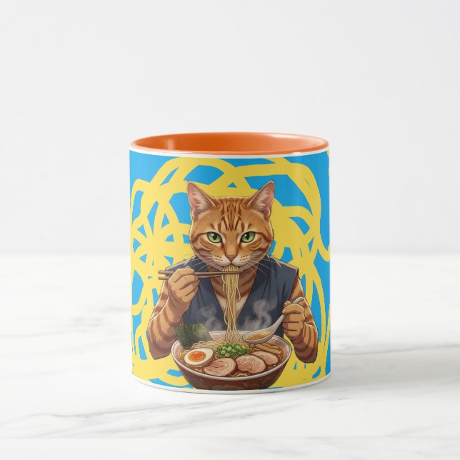 Aesthetic Ramen Cat Japanese Pop Art Orange Tabby Mugg (Center)