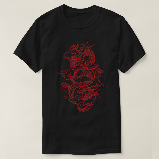 Aesthetic Red Chinese Dragon Grunge Egirl Tonåring T Shirt (Design framsida)