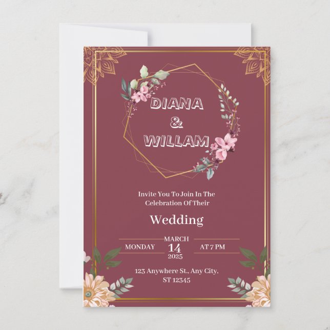 Aesthetic Red guld bröllopsinbjudan Inbjudningar (Framsida)