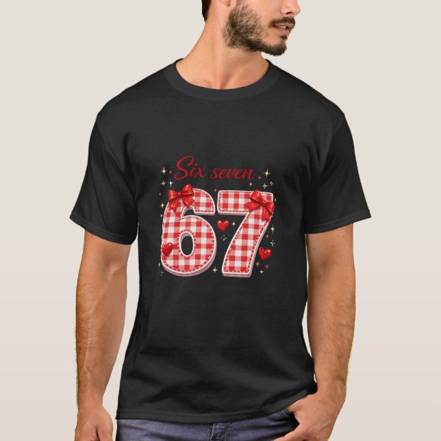 Aesthetic Red Plaid Six Seven Typography Style Art T Shirt (Framsida)