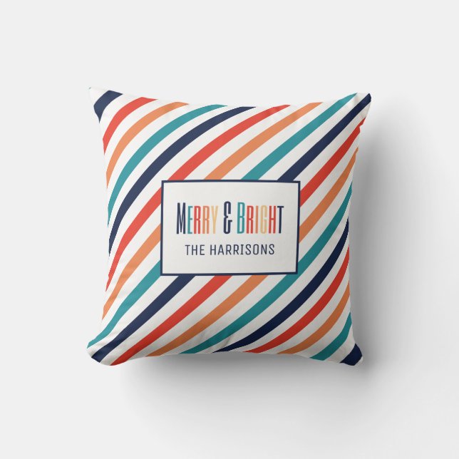 Aesthetic Retro Rand Colorful Linjer jul Kudde (Framsida)