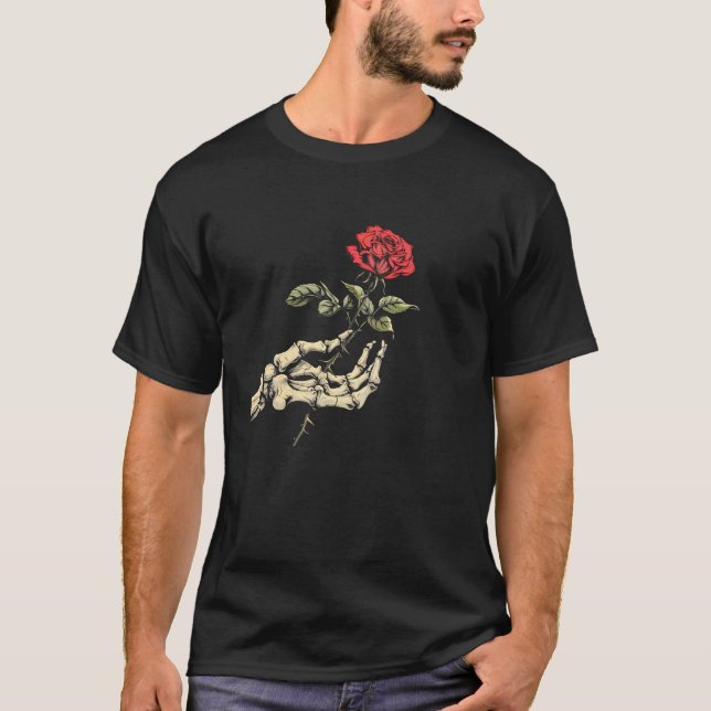 Aesthetic Ro Flower White Skeleton Hand Holding T Shirt (Framsida)