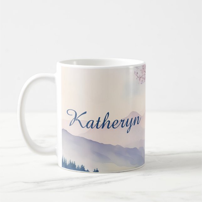 Aesthetic Scenery Lavender Träd Mountain Blue Tone Kaffemugg (Vänster)