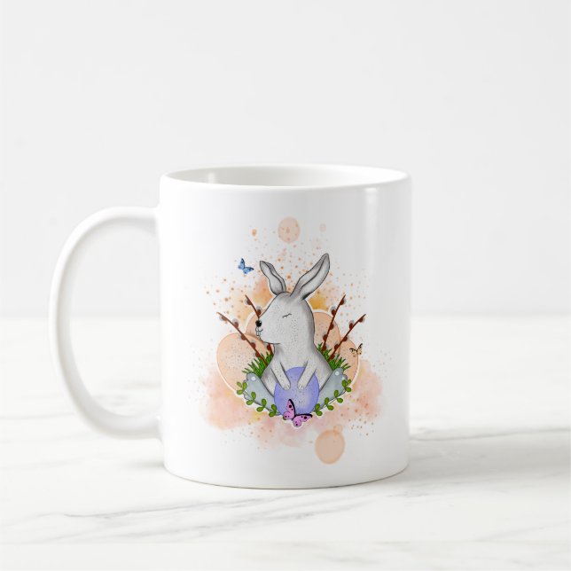 Aesthetic Stollig Charm Watercolor Bunny Egg Paste Kaffemugg (Vänster)