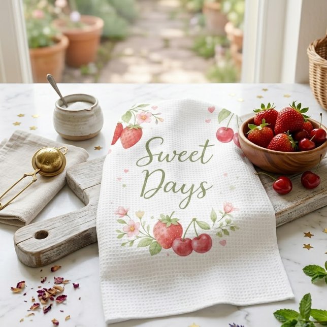 Aesthetic Strawberry &Cherry Tea Towel Kökshandduk (Skapare uppladdad)