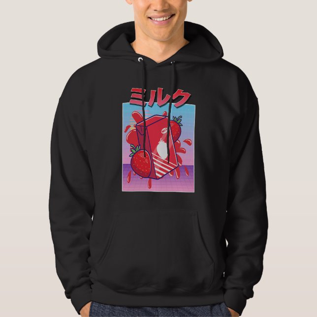 Aesthetic Strawberry Milk Shake Vaporwave 90s Japa Hoodie (Framsida)