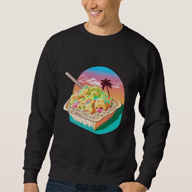 Aesthetic Synthwave Fried Rice with 80s Aesthetic Lång Ärmad Tröja (Framsida)