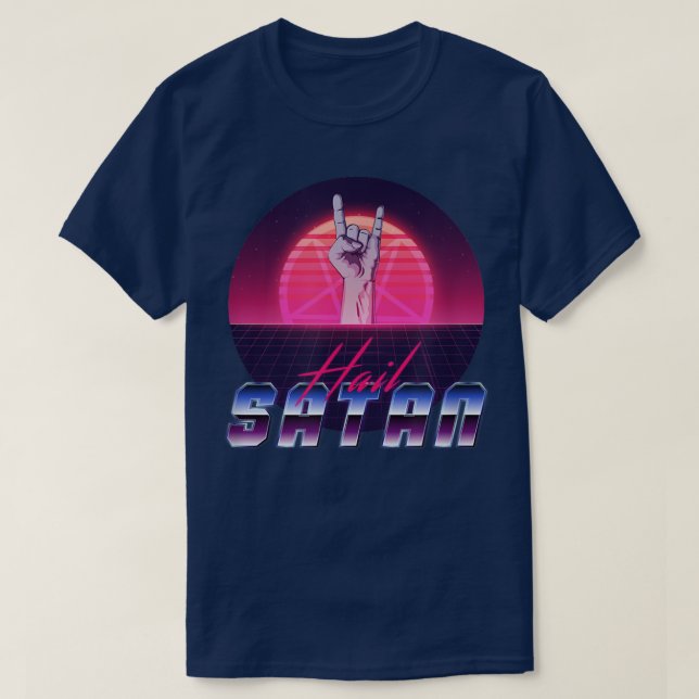 Aesthetic Synthwave Hail Satan Satanism T Shirt (Design framsida)