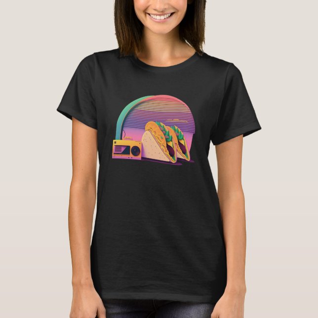 Aesthetic Synthwave Tacos with 80s Aesthetic T Shirt (Framsida)