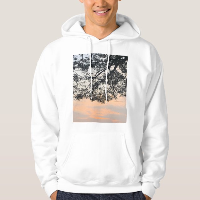 Aesthetic Tree Silhouette Against Pastel Sunset Sk Hoodie (Framsida)