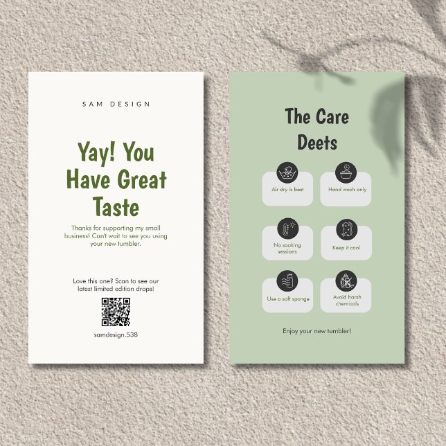 Aesthetic Tumbler Care Instructions QR Code Card Visitkort (Skapare uppladdad)