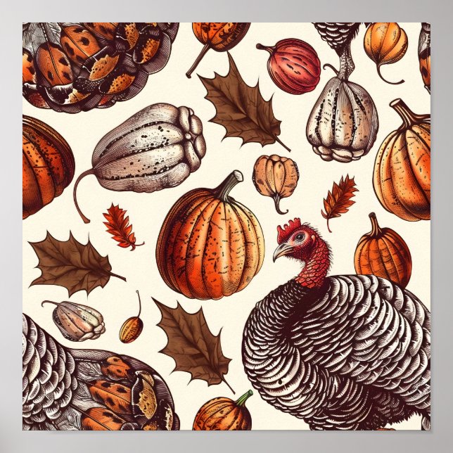 Aesthetic Turkey and Gourd Pattern Poster (Framsidan)