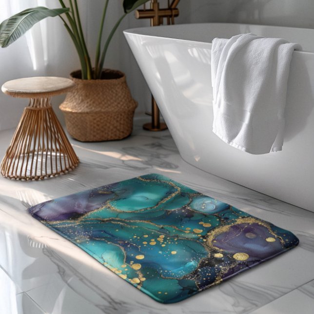 Aesthetic Turquoise & Gold Flowing Marble Badrumsmatta (Skapare uppladdad)