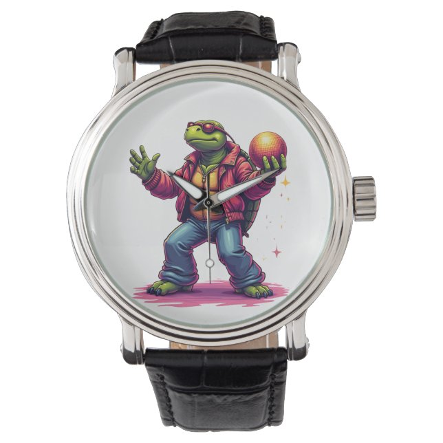 Aesthetic Turtle Disco T-Shirt Armbandsur (Framsida)